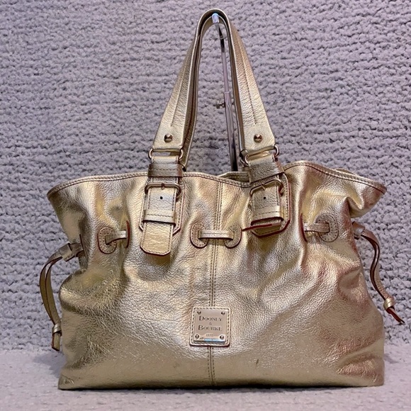 Dooney & Bourke  DB Metallic Gold Chiara Drawstring Shoulder Bag Purse - Picture 1 of 16